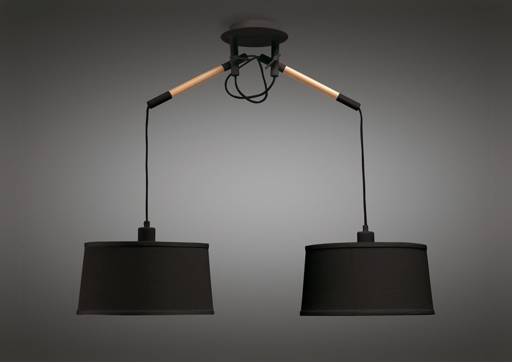M4931 Mantra Nordica Pendant Black Shade 2 Light E27 Matt Black Beech Black Shades