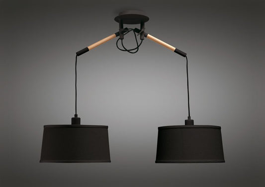 M4931 Mantra Nordica Pendant Black Shade 2 Light E27 Matt Black Beech Black Shades