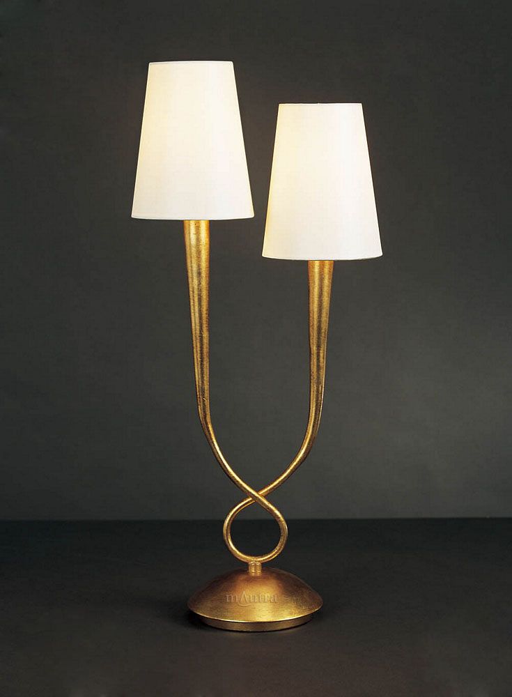 M0546 Mantra Paola Table Lamp 2 Light E14 Gold Painted Cream Shades