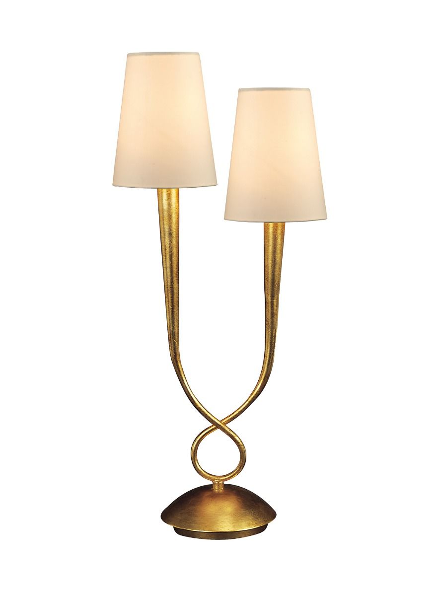 M0546 Mantra Paola Table Lamp 2 Light E14 Gold Painted Cream Shades