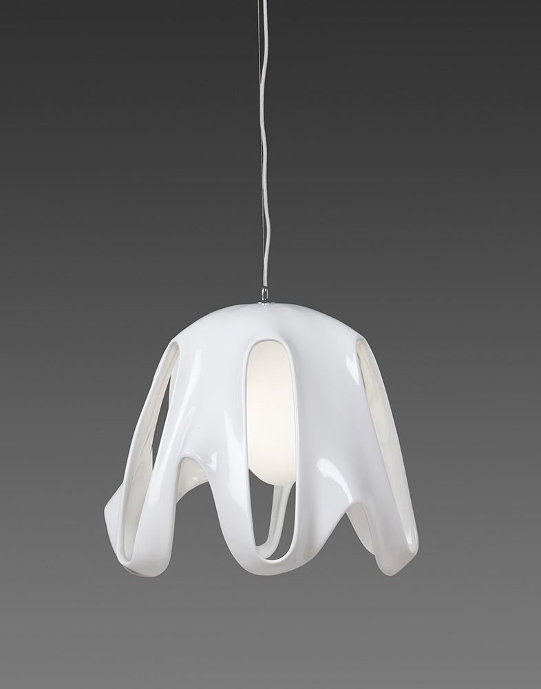 M3740 VINTAGEMantra Phantom Pendant 1 Light E27 Gloss White Frosted White Glass Polished Chrome