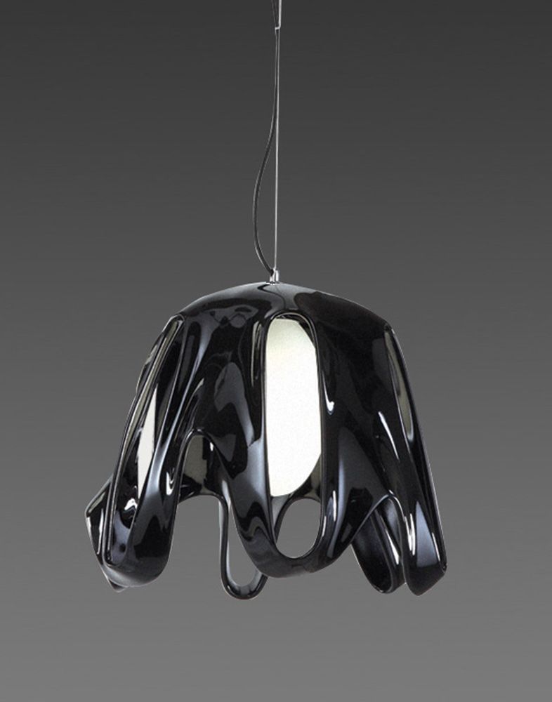 M3741 Mantra Phantom Pendant 1 Light E27 Gloss Black Frosted White Glass Polished Chrome