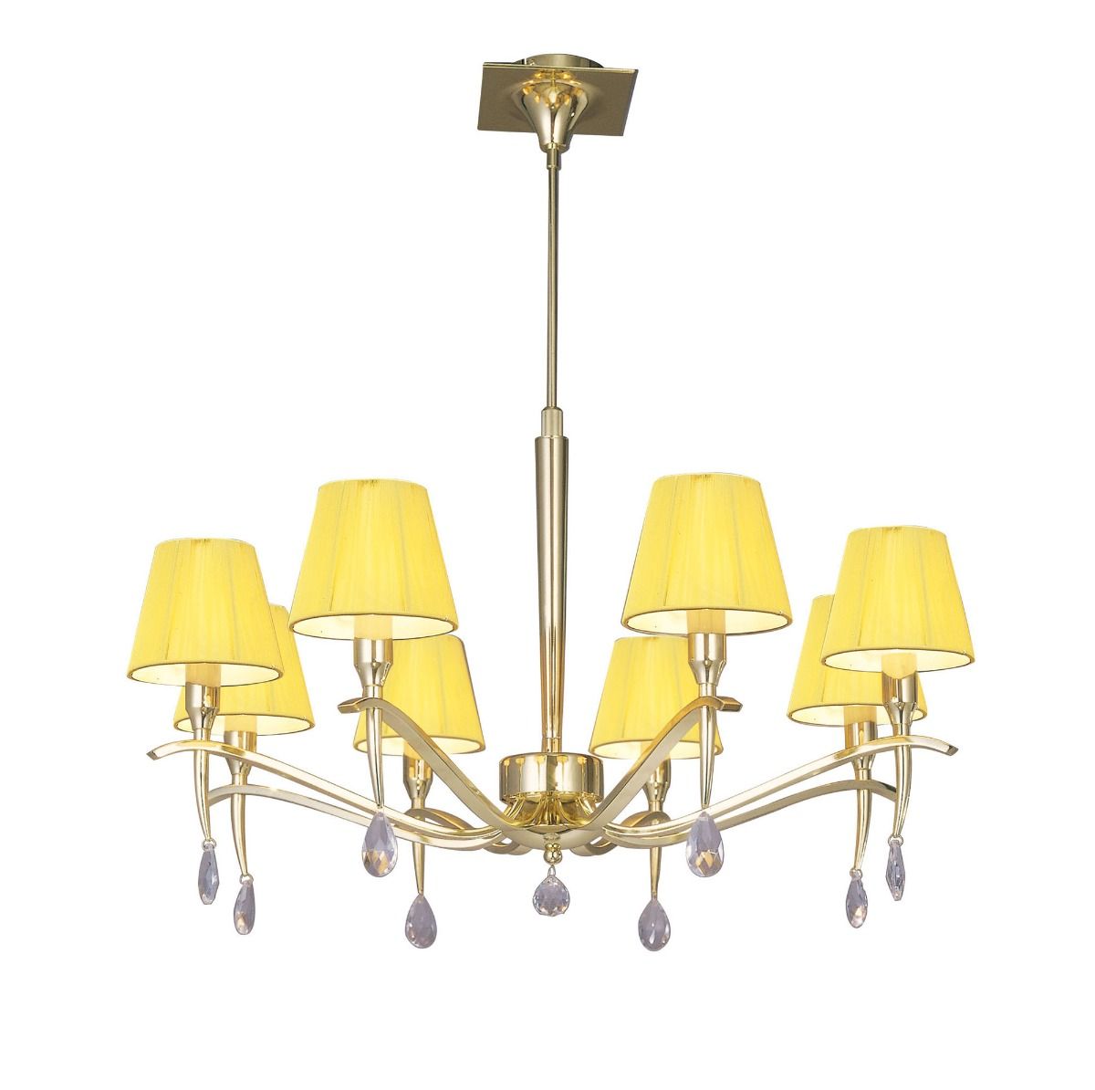 M0341PB Mantra Siena Pendant Round 8 Light Polished Brass Amber Cream Shades Clear Crystal
