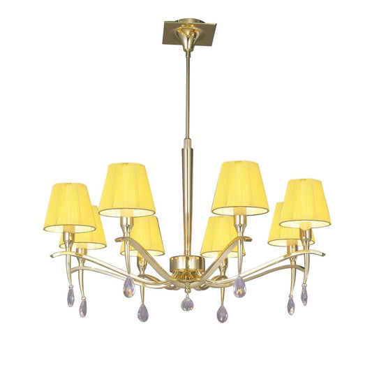 M0341PB Mantra Siena Pendant Round 8 Light Polished Brass Amber Cream Shades Clear Crystal