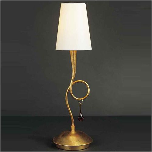 M0535 Mantra Paola Table Lamp 1 Light E14 Silver Painted Black Shade Black Glass Droplets