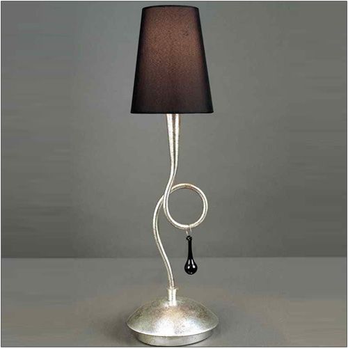 M0535 Mantra Paola Table Lamp 1 Light E14 Silver Painted Black Shade Black Glass Droplets