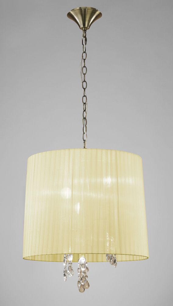 M3880 Mantra Tiffany Pendant Fitting 6 Light Antique Brass Cream Shade Clear Crystal
