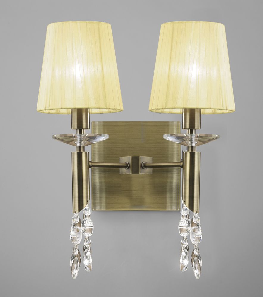 M3883 S Mantra Tiffany Wall Lamp Switched 4 Light Antique Brass Cream Shades Clear Crystal