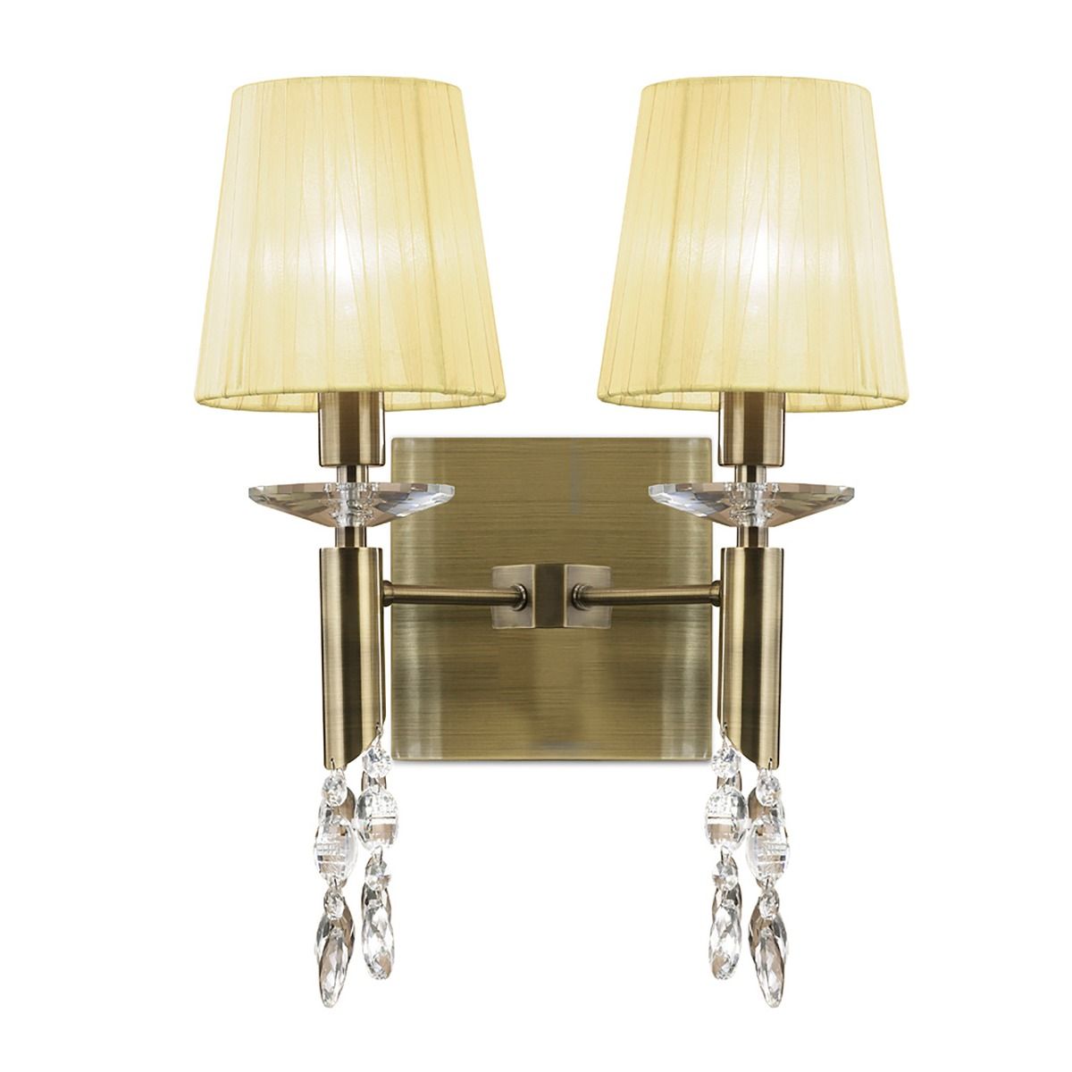 M3883 S Mantra Tiffany Wall Lamp Switched 4 Light Antique Brass Cream Shades Clear Crystal