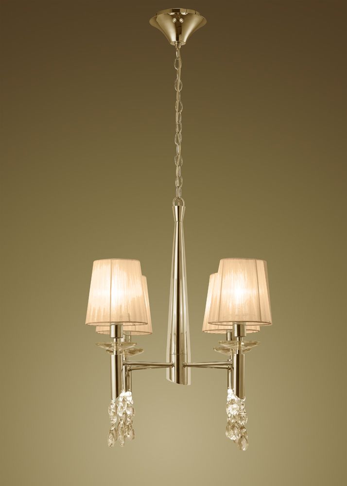 M3852FG Mantra Tiffany Pendant Fitting 8 Light French Gold Soft Bronze Shades Clear Crystal