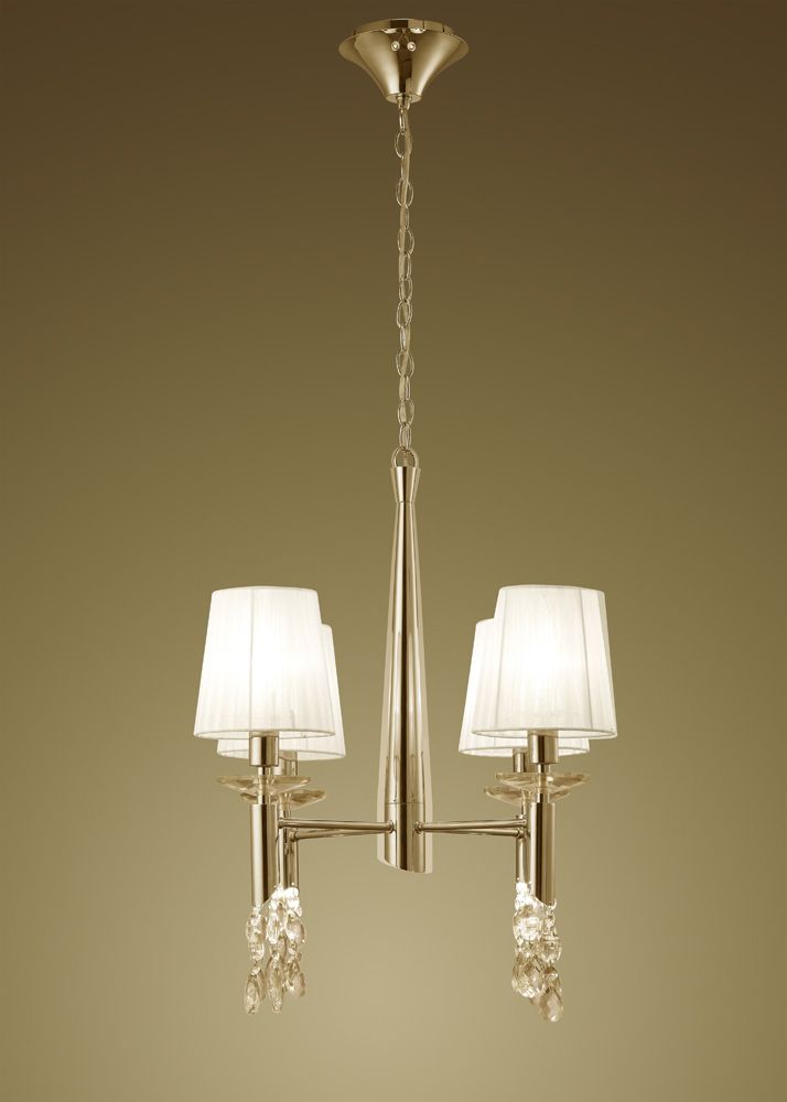 M3852FG Mantra Tiffany Pendant Fitting 8 Light French Gold White Shades Clear Crystal