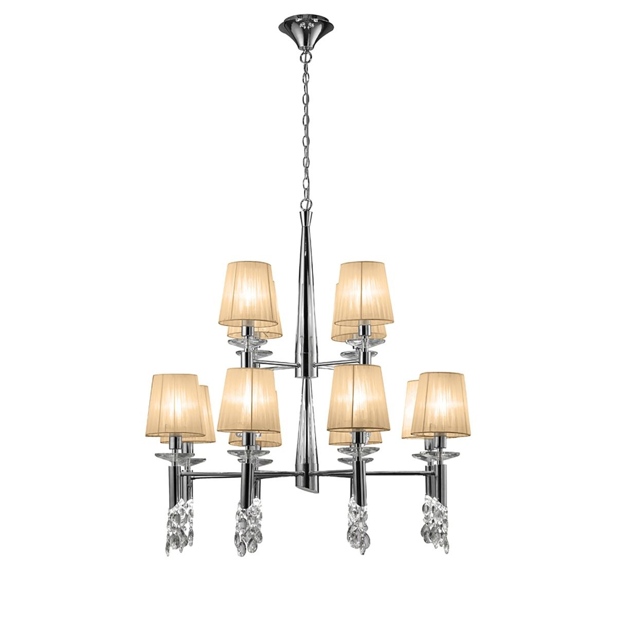 M3850 Mantra Tiffany Pendant 2 Tier 24 Light Polished Chrome Soft Bronze Shades Clear Crystal