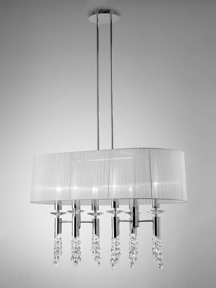 M3853 Mantra Tiffany Pendant Fitting 12 Light Oval Polished Chrome White Shade Clear Crystal