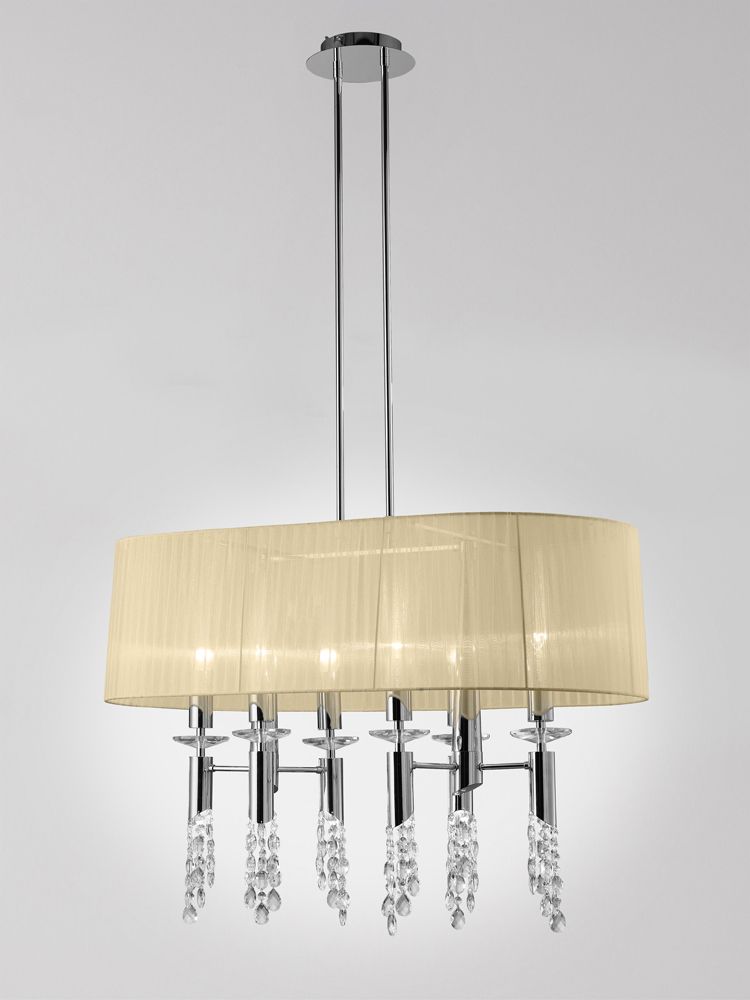 M3853 Mantra Tiffany Pendant Fitting 12 Light Oval Polished Chrome Cream Shade Clear Crystal