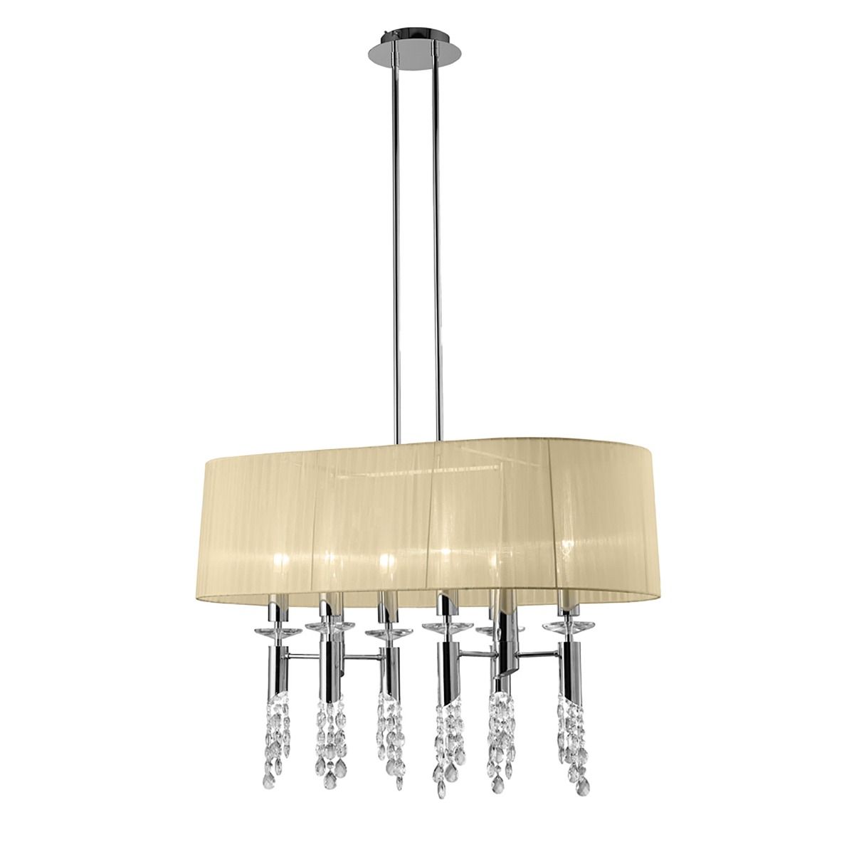 M3853 Mantra Tiffany Pendant Fitting 12 Light Oval Polished Chrome Cream Shade Clear Crystal