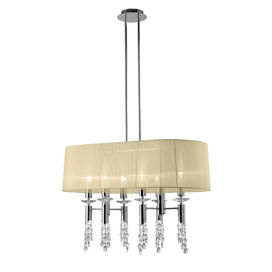 M3853 Mantra Tiffany Pendant Fitting 12 Light Oval Polished Chrome Cream Shade Clear Crystal