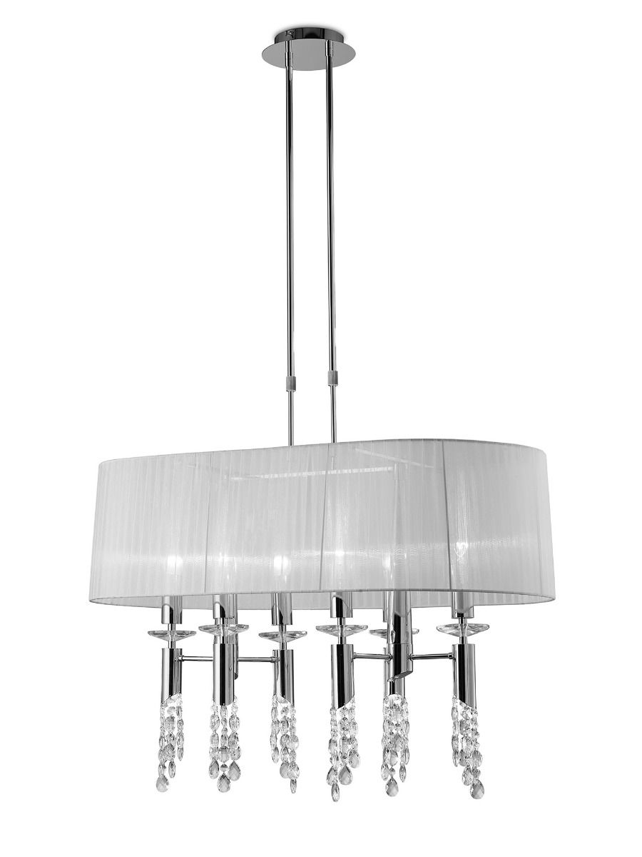M3853 Mantra Tiffany Pendant Fitting 12 Light Oval Polished Chrome White Shade Clear Crystal