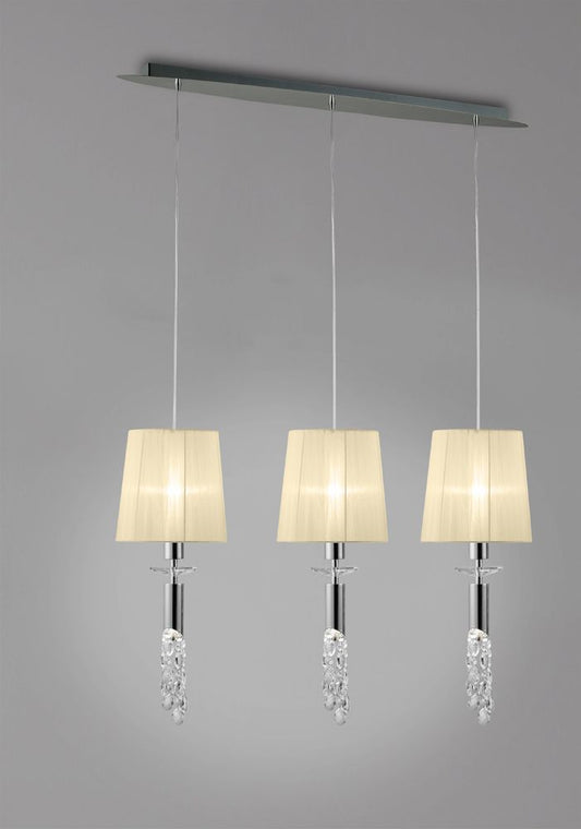 M3855 Mantra Tiffany Bar Pendant Fitting 6 Light Polished Chrome Cream Shades Clear Crystal