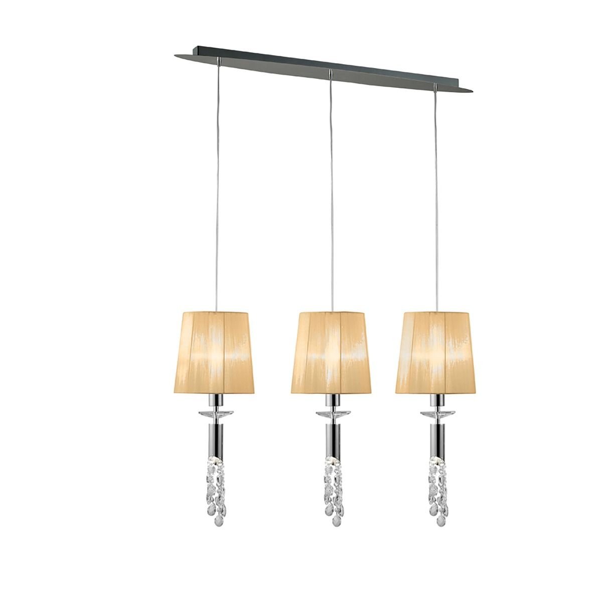M3855 Mantra Tiffany Bar Pendant Fitting 6 Light Polished Chrome Soft Bronze Shades Clear Crystal