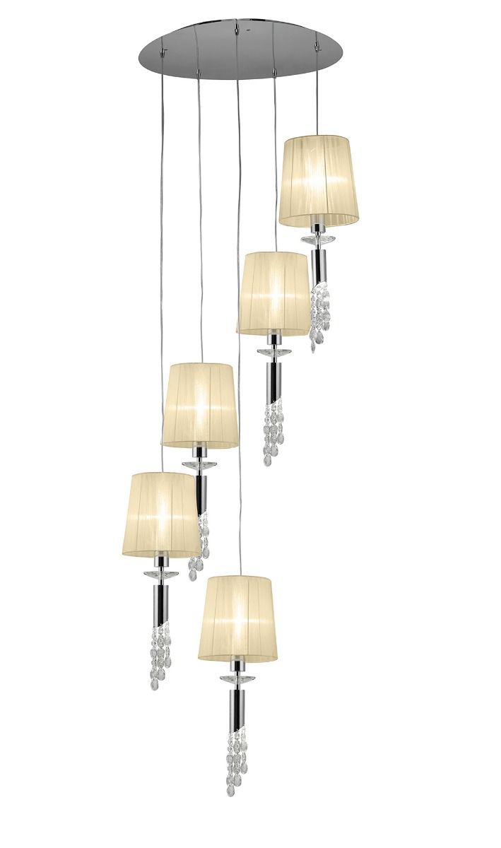 M3857 Mantra Tiffany Pendant Fitting 10 Light Spiral Polished Chrome Cream Shades Clear Crystal