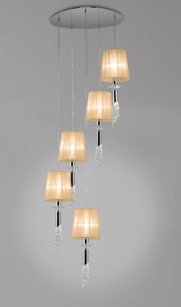 M3857 Mantra Tiffany Pendant Fitting 10 Light Spiral Polished Chrome Soft Bronze Shades Clear Crystal