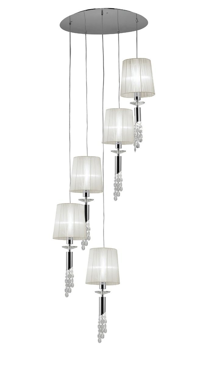 M3857 Mantra Tiffany Pendant Fitting 10 Light Spiral Polished Chrome White Shades Clear Crystal